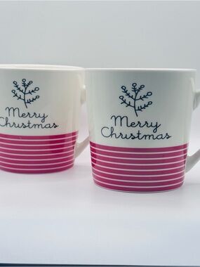 SLEIGH BELL BISTRO Red/White/Black Christmas Holiday Mugs Cups, Set Of 2, 16 Oz